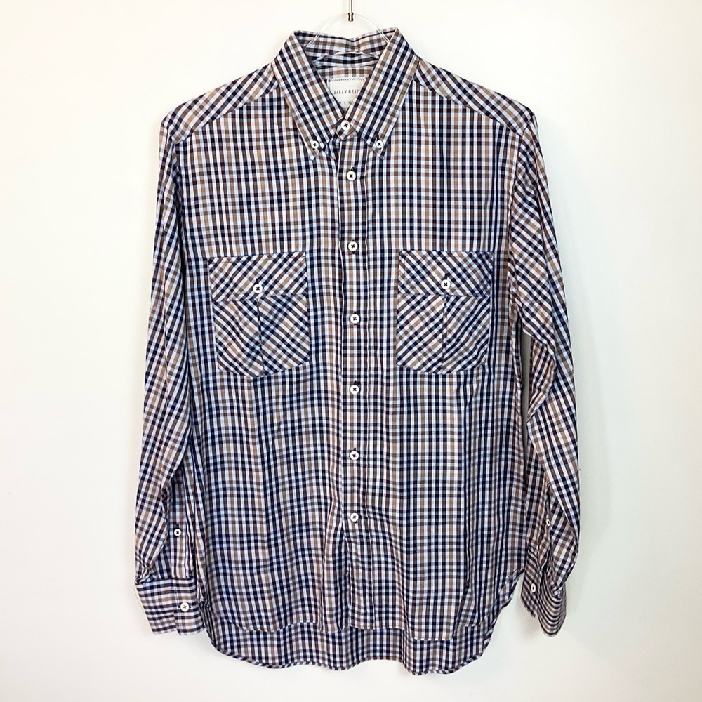 Billy Reid Long Sleeve Check Button Down Shirt - Blue/Tan - S